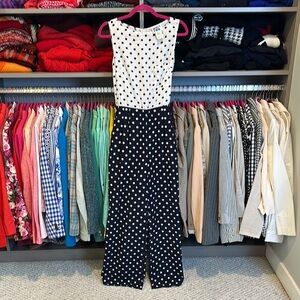 Whit Two navy/black white polka dot sleeveless tie back or front jumpsuit size 2